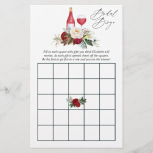 Burgunder Floral Brautparty Weinverkostung Bingo