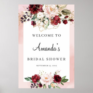 Burgunder Floral Brautparty Willkommensposter 24x3 Poster