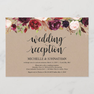 Burgunder Floral Elopement-Empfang Kraft-Einladung Einladung
