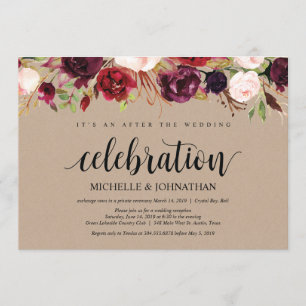 Burgunder Floral Elopement-Empfang Kraft-Einladung Einladung