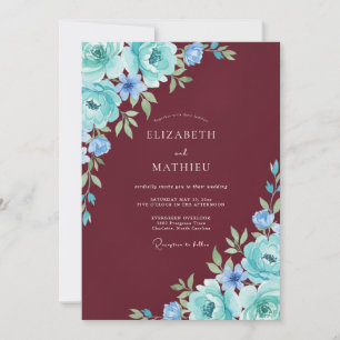 Burgunder Floral Enchantment Hochzeit Einladung