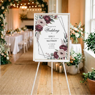 Burgunder Floral gerahmtes Hochzeitsposter Poster