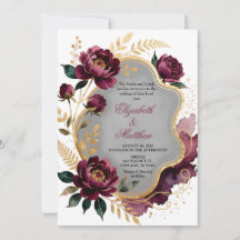Burgunder Floral Grau Gold Luxus-Hochzeit