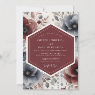 Burgunder Floral Midnight Romance Hochzeit Einladung