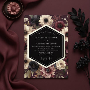 Burgunder Floral Nocturne Hochzeit Einladung