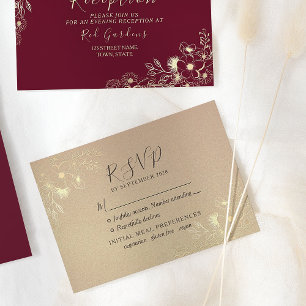 Burgunder Floral Roségoldene Hochzeit RSVP Karte