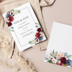 Burgunder Floral Rustikal "Save the Date" Mitteilungskarte