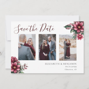 Burgunder Floral Save-the-Date 3 Foto Romantisch Save The Date