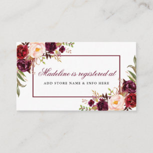 Burgunder Florale Brautparty-Geschenkliste Einschu Begleitkarte