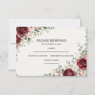 Burgunder Florale Grün Hochzeit-Antwortkarte Einladung