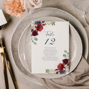 Burgunder Florale Grünpflanzen Hochzeit Tisch Numm