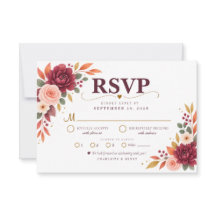 Burgunder Florale Herbst Hochzeit RSVP Karte