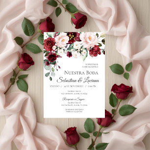 Burgunder Florale Hochzeit auf Spanisch Einladung