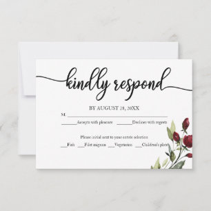 Burgunder Florale Hochzeit-RSVP-Beilagekarten RSVP Karte