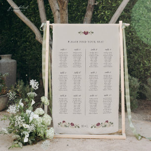 Burgunder Florale Hochzeit Sitzordnungsschild Banner