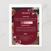 Burgunder Florale Hochzeitsdetails RSVP Beilage