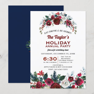 Burgunder Florale Kiefern Weihnachts Jahresfeier Einladung
