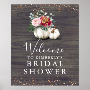 Burgunder Florale Kürbis-Hochzeitsdusche Willkomme Poster