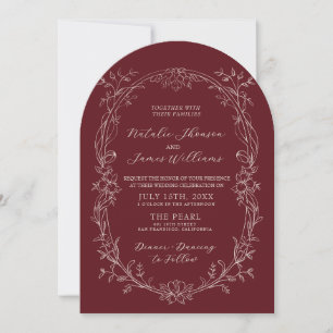 Burgunder Florale Romantische Gebogene Hochzeitsfo Einladung