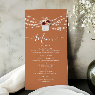 Burgunder Florale Rustikale Hochzeit Menükarte