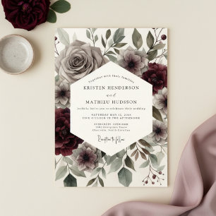 Burgunder Florale Stimmungsvolle Elegante Hochzeit Einladung