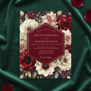 Burgunder Florale Üppige Hochzeit Einladung