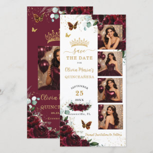 Burgunder Florales Fotostudio Quinceanera Sweet 16 Save The Date