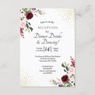Burgunder Florales Goldfolien Hochzeitsempfang Begleitkarte