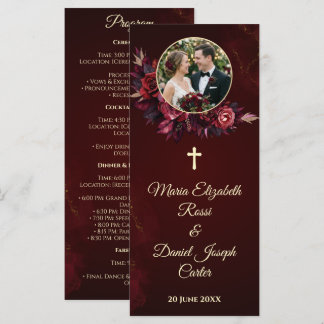 Burgunder Florales Katholisches Hochzeitsprogramm Programm