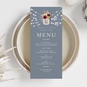 Burgunder Florales Staubblau Hochzeit Menükarte