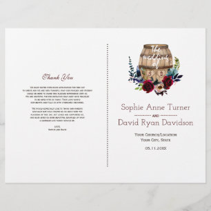 Burgunder Florales Wein Fass Herbst Hochzeitsprogr Flyer