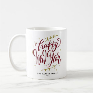 Burgunder Frohes Neues Jahr Moderne Kalligrafie Kr Kaffeetasse
