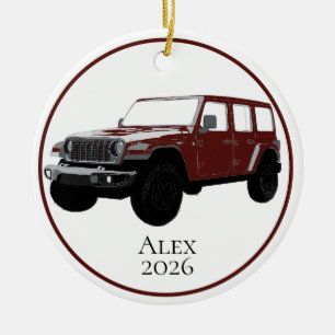Burgunder-Geländefahrzeug mit 7-Schlitz-Kühlergril Keramik Ornament
