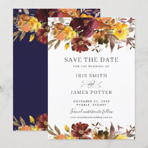 Burgunder Gelbe Blumige Hochzeit Save the Date Kar Einladung