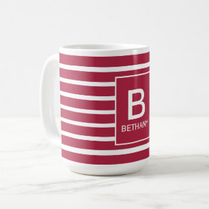 Burgunder gestreifte Monogramm Personalisiert Kaffeetasse