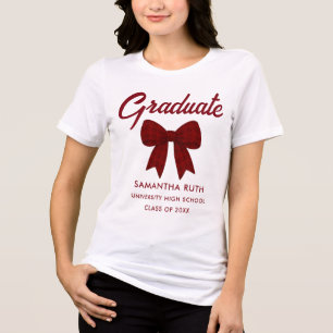 Burgunder Gingham-Schleife Abschlussfeier Tri-Blend Shirt
