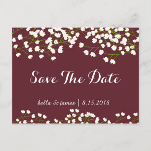 Burgunder-Gipskraut-Save the Date Postkarten