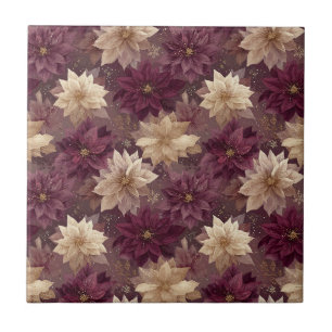 Burgunder Glitter Gold Schneeflocke Glamour Winter Fliese