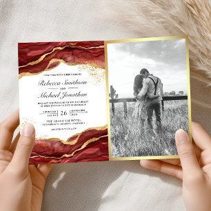 Burgunder Gold Abstrakt Tinten QR Code Hochzeit Einladung