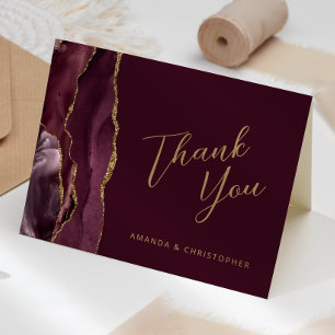 Burgunder-Gold-Achat-Schrift Hochzeits-Dankeschön Karte