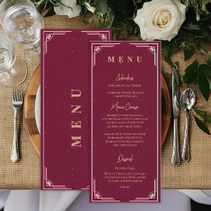 Burgunder-Gold Art Deco Hochzeitsempfang Dinner Menükarte