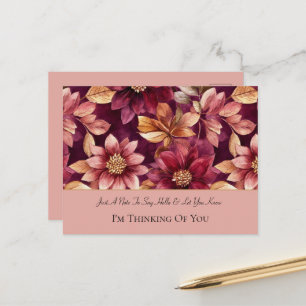 Burgunder Gold Blumen Blätter In Gedanken an Dich Postkarte