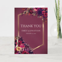 Burgunder-Gold-Blumen-Hochzeitskarte gefaltet