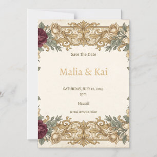 Burgunder-Gold-Blumen-Save-the-Date-Magnet Magneteinladung