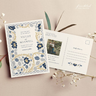 Burgunder-Gold-Blumen-Save-the-Date-Postkarte Postkarte
