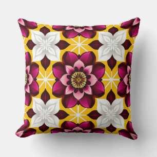 Burgunder-Gold-Blumenmedaillon geometrisches Muste Kissen