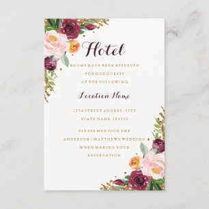 Burgunder Gold Floral Glitter Hotelunterkunft Begleitkarte