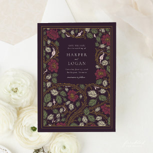 Burgunder Gold Florale Save The Date Karte