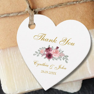 Burgunder Gold Florales Hochzeits-Danke-Herz Geschenkanhänger