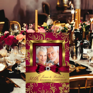 Burgunder Gold Foto 50. Hochzeitstag Einladung